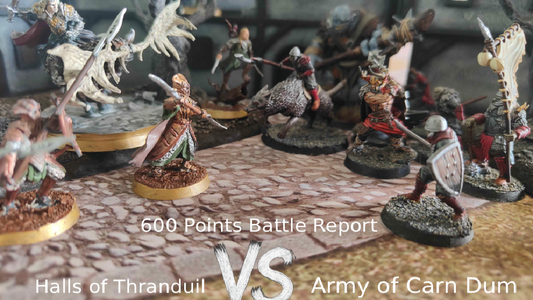 Halls of Thranduil vs Army of Carn Dum - MESBG Battle Report 600 Points - Storm the Camp