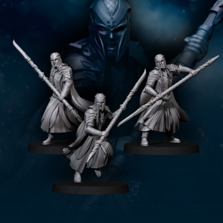 Set of 3 Armoured Wood Elf on foot - Halberd