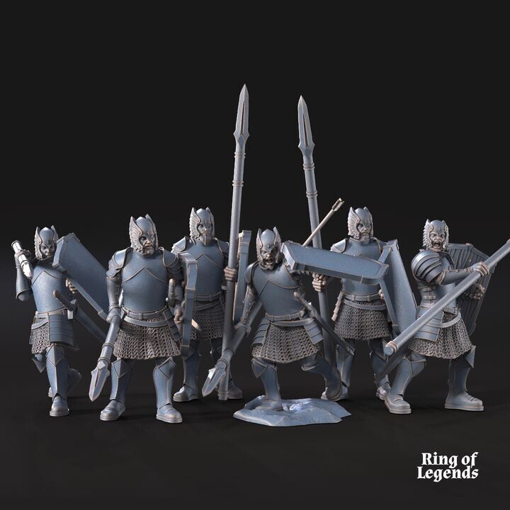 Set of 6 Grey Castle warriors with spears