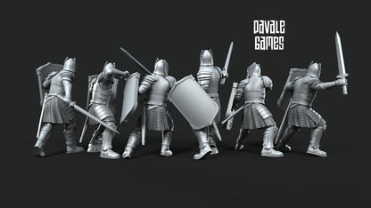 Set of 6 Grey Castle warriors with sword