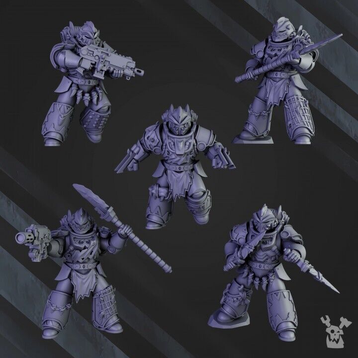 Set of 5 White Megalodon Clan Warriors