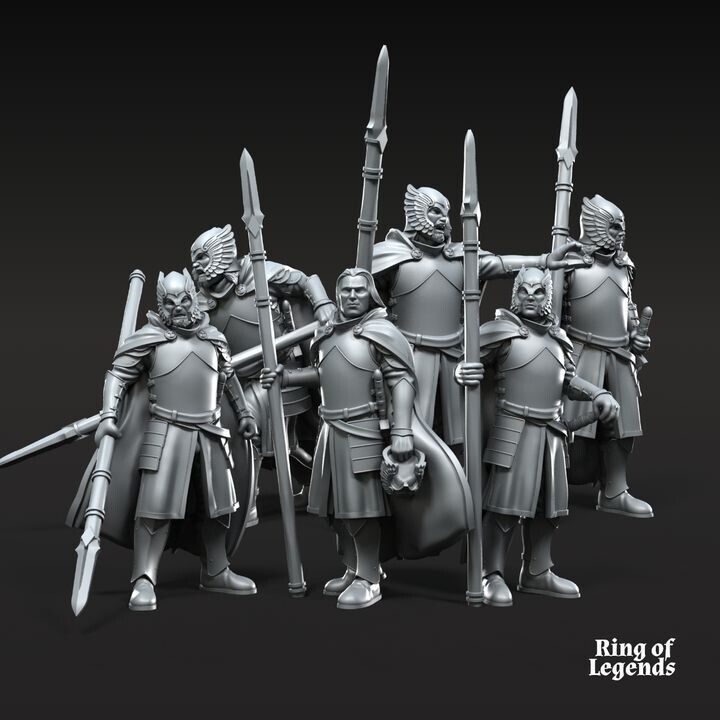 Set of 6 Grey Castle Court Guards with spears on foot